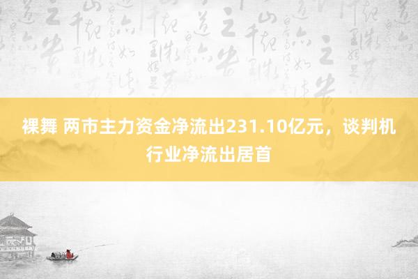 裸舞 两市主力资金净流出231.10亿元，谈判机行业净流出居首
